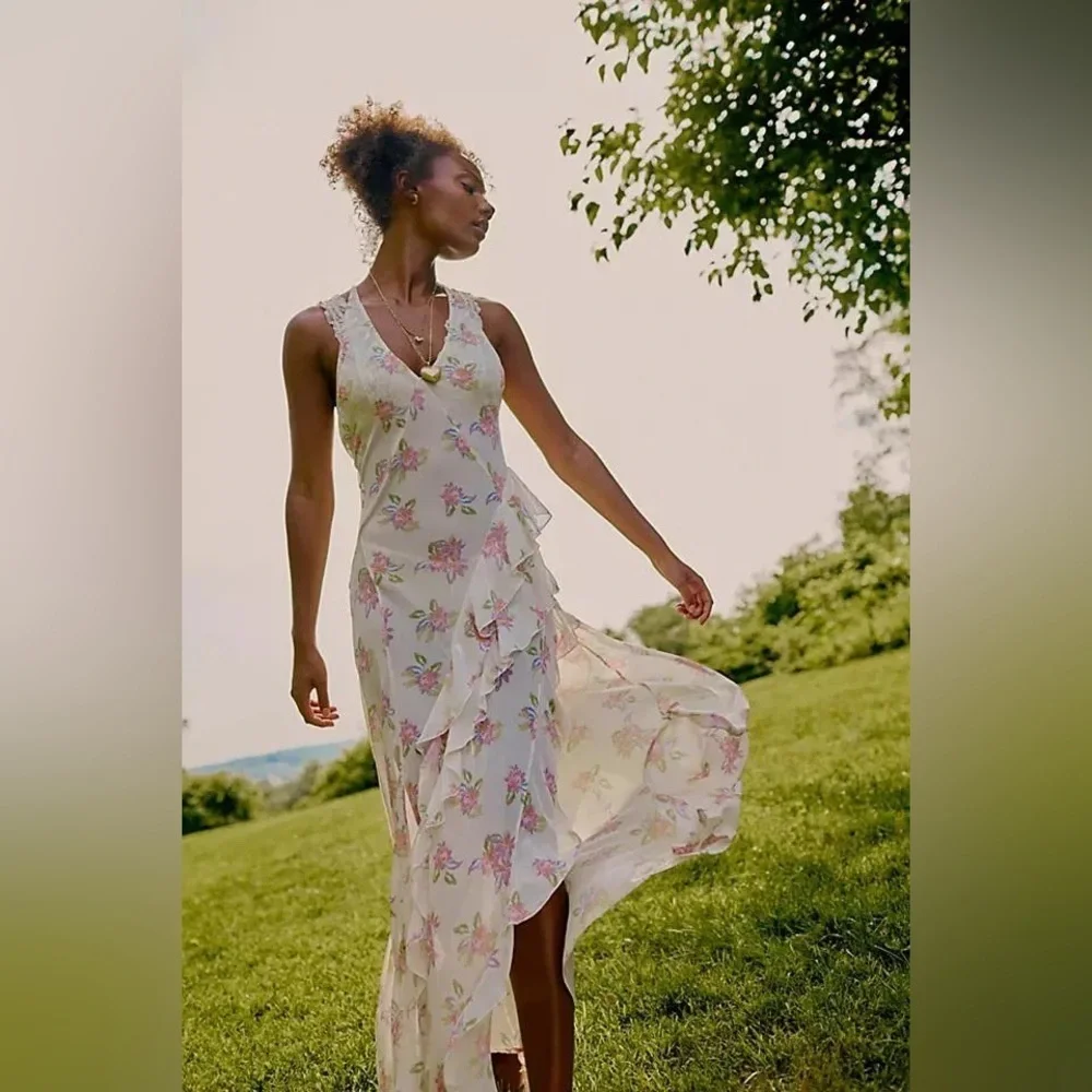 Free People Cream Pink Halter Sundress